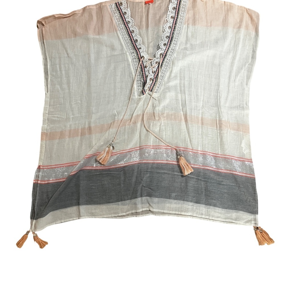River Island Cream, Grey and Peach Tunic with Tie Front​